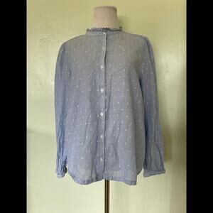 Ann Taylor LOFT Outlet Long Sleeve Blue Polka Dot Blouse Top Large L 20-0165